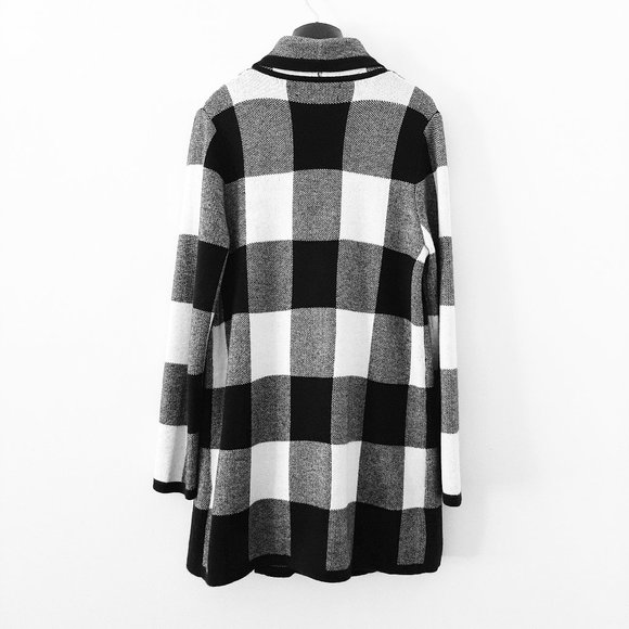 Jones New York Long Wrap Cardigan (Sweater Coat), Black & White, PP/XSP/0P/2P/4P - Picture 3 of 8